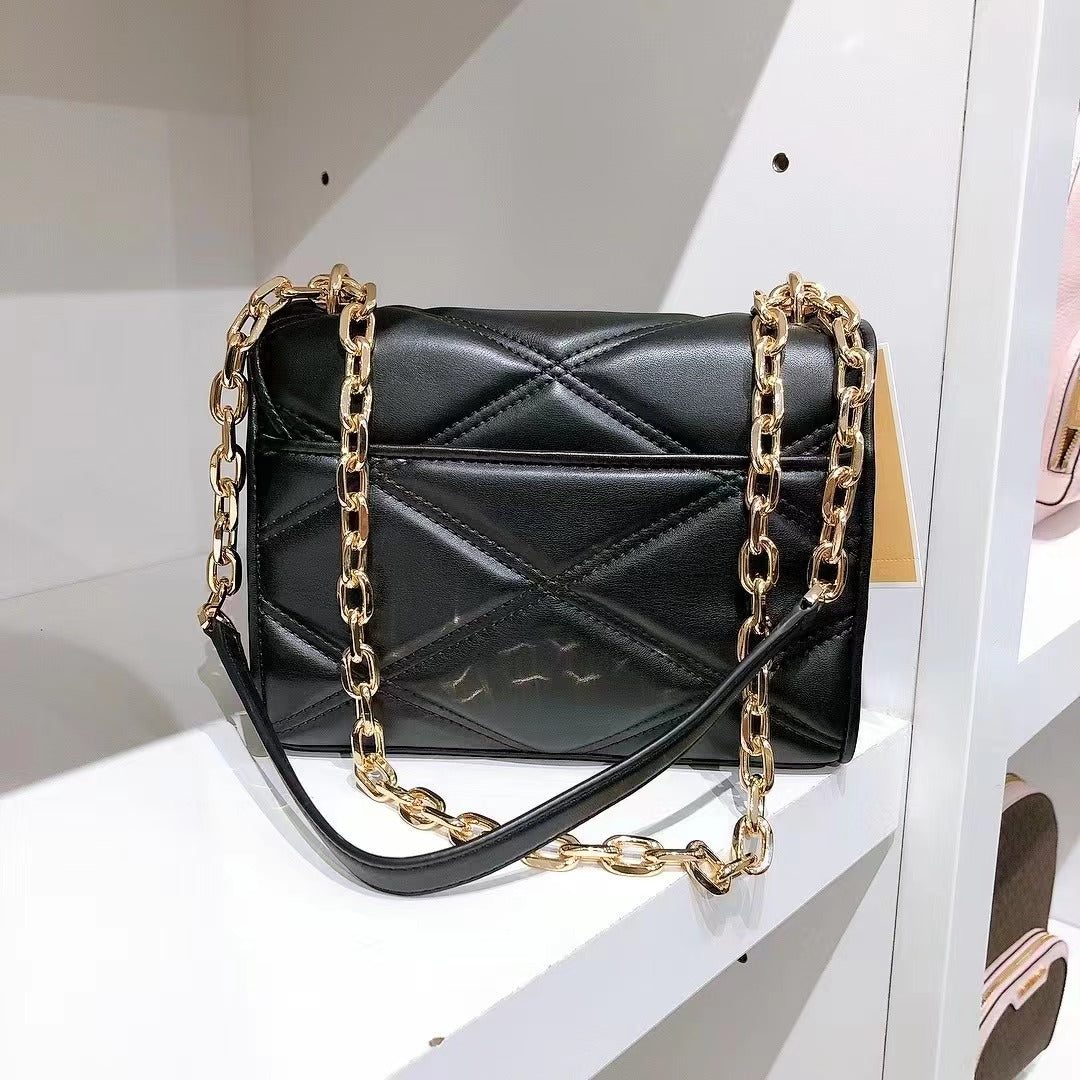 MICHAEL Michael 35S2GNRL2U Kors Serena Medium Flap Shoulder Bag In Gold/Black MICHAEL Michael 35S2GNRL2U Kors Serena Medium Flap Shoulder Bag In Gold/Black